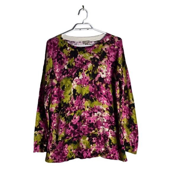 J. Jill Women's Purple Floral Round Neck Knit Top - Picture 1 of 7